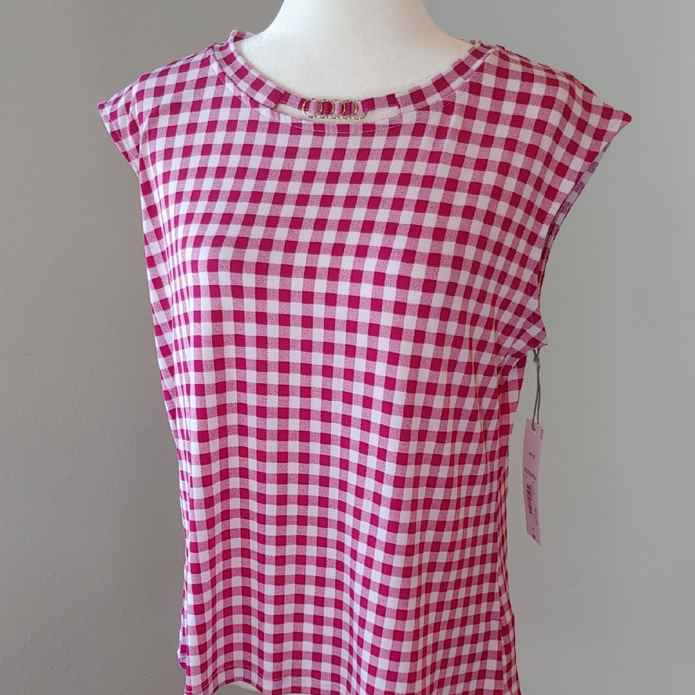 Liz Claiborne Pink Gingham Sleeveless Top in Women's Petite Large NWT